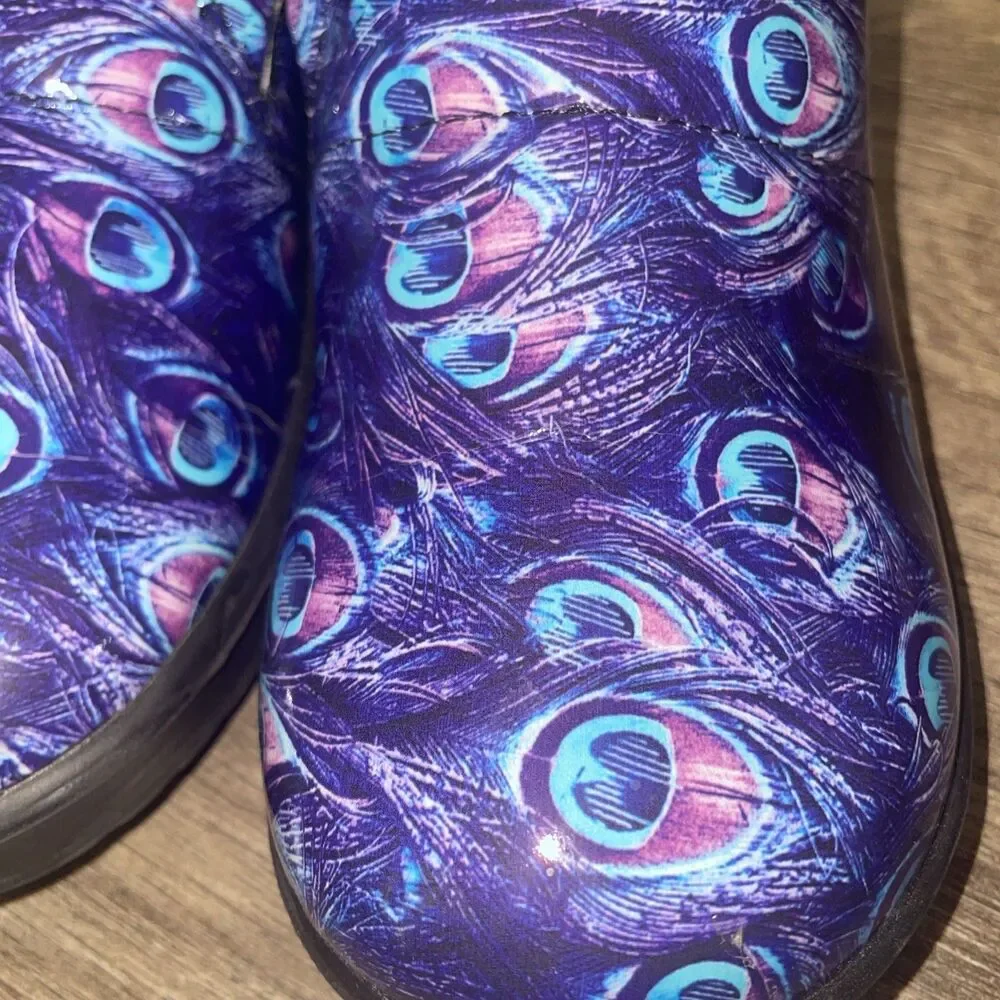 Easy Street Women's 8.5M Work Nursing Shoe Slip-Resist Clog Peacock Blue Artsy